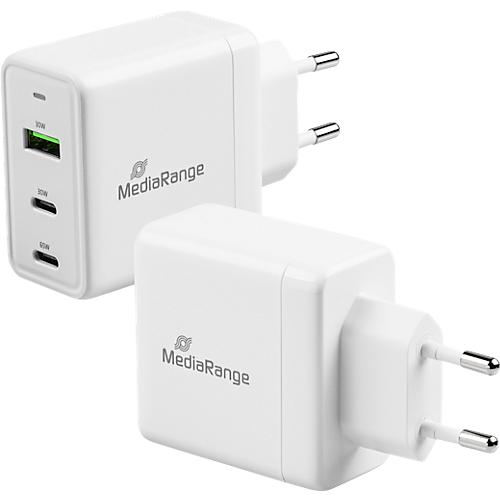 MediaRange Quick Charge Schnellladeadapter 65 W, Eurostecker, 2x USB-C und 1x USB-A, wei?