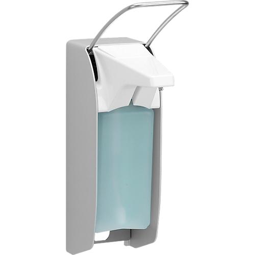 Seifenspender Ingo-Man, Wandmontage, manuell, bis 1000 ml, B 95 x T 170 x H 350 mm, Aluminium & Stahl, inkl. 500 ml Desinfektionsmittel