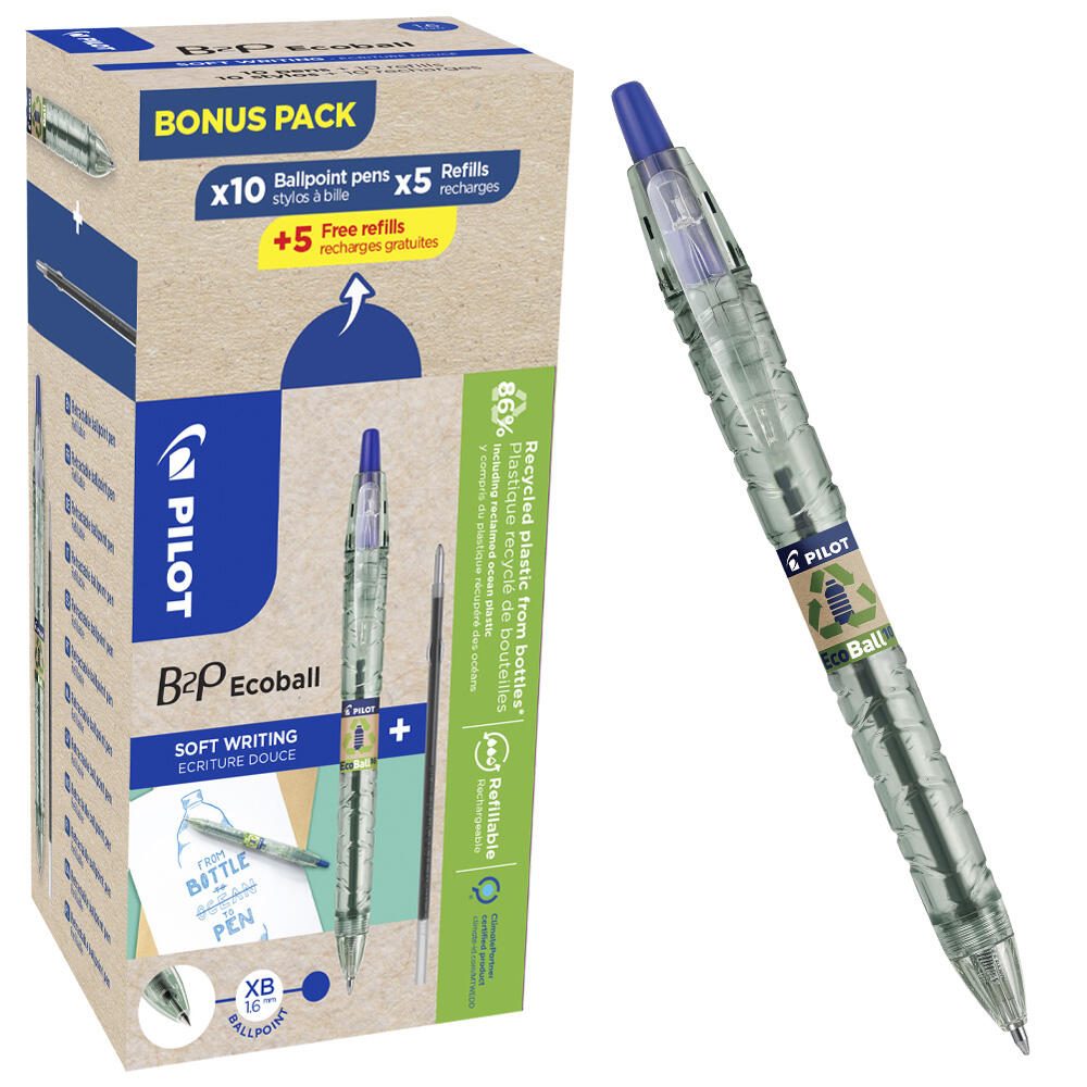 PILOT B2P „Bottle 2 Pen“ ECOBALL XB Kugelschreiber transparent 0.34 mm Schreibfarbe: Blau, 10 St. + GRATIS 5 Kugelschrei