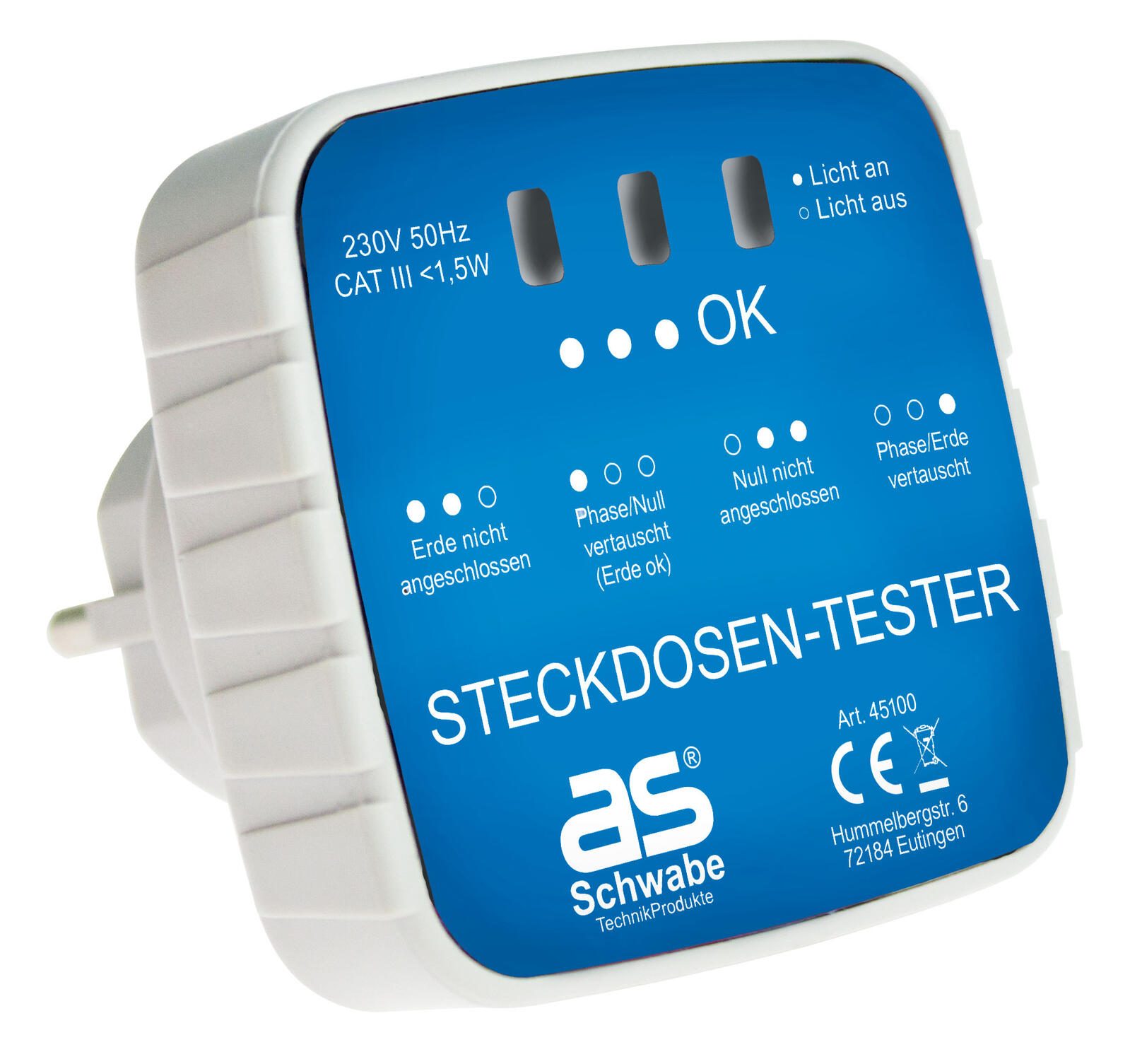 as-Schwabe Steckdosentester weiß