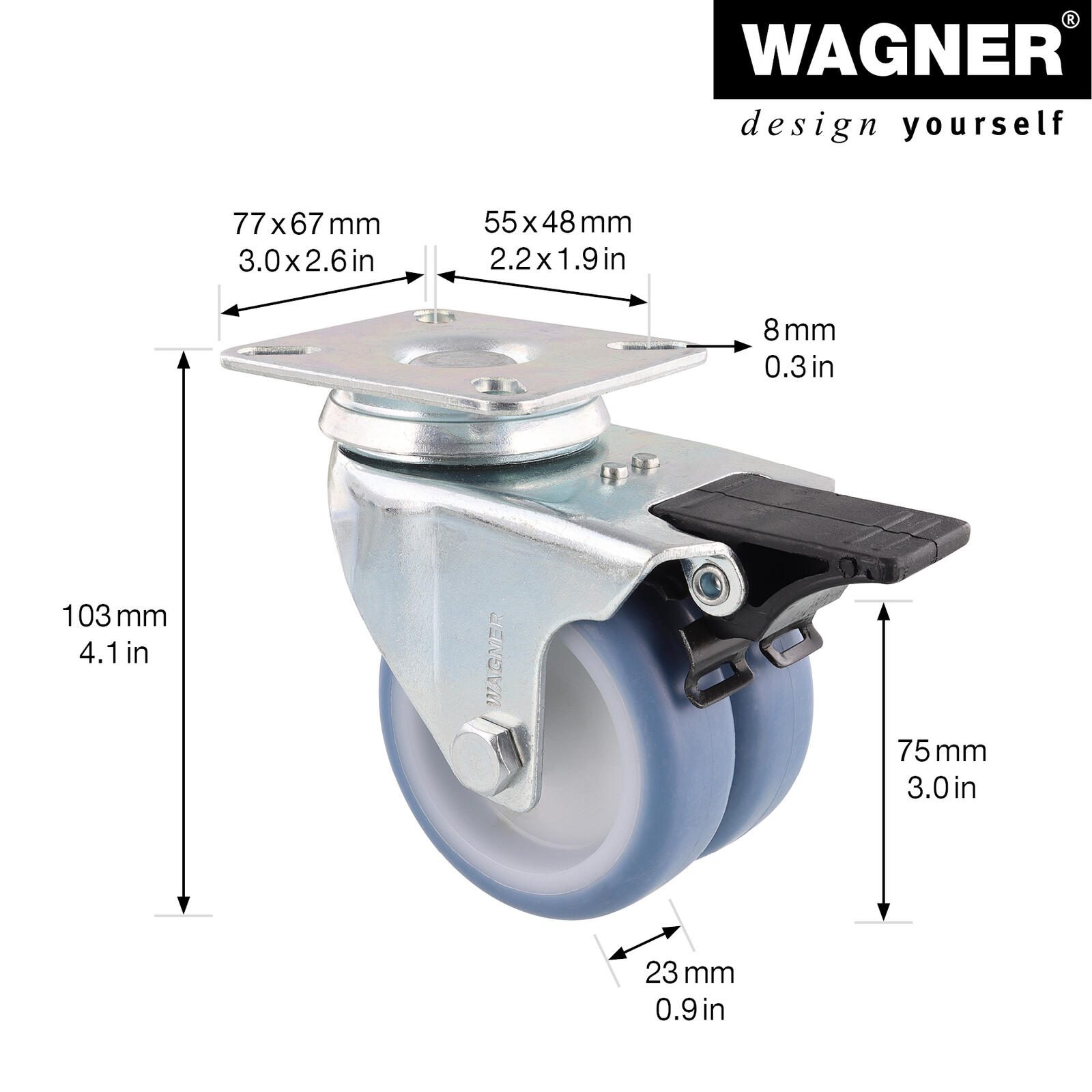 WAGNER® design yourself Apparate-Doppel-Lenkrolle ECO RO 3577 grau
