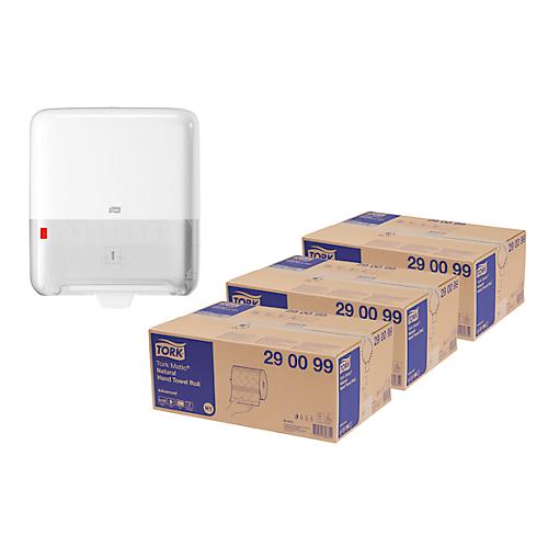 Sparset Handtuchrollen Tork Matic? 290099, 2-lagig, 18 Rollen, naturfarben + Papierhandtuchspender Tork Matic? Elevation Design H1 551000, wei?
