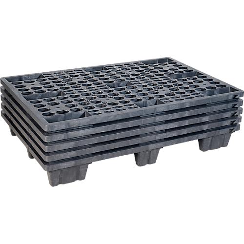 Kunststoff-Mehrweg-Stapelpalette KIGAnesto?, 7 kg, durchbrochenes Deck, bis 3500 kg, stapelbar, 100% Recyclingmaterial, ohne Rand, anthrazit