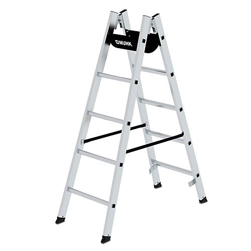 Munk Sprossen-Stehleiter, Aluminium, Rechteckrohr-Holme, geriffelte Sprossen, nivello? Leiterschuhe, max. 150 kg, Polyestergurt-Spreizsicherung, 10 Sprossen