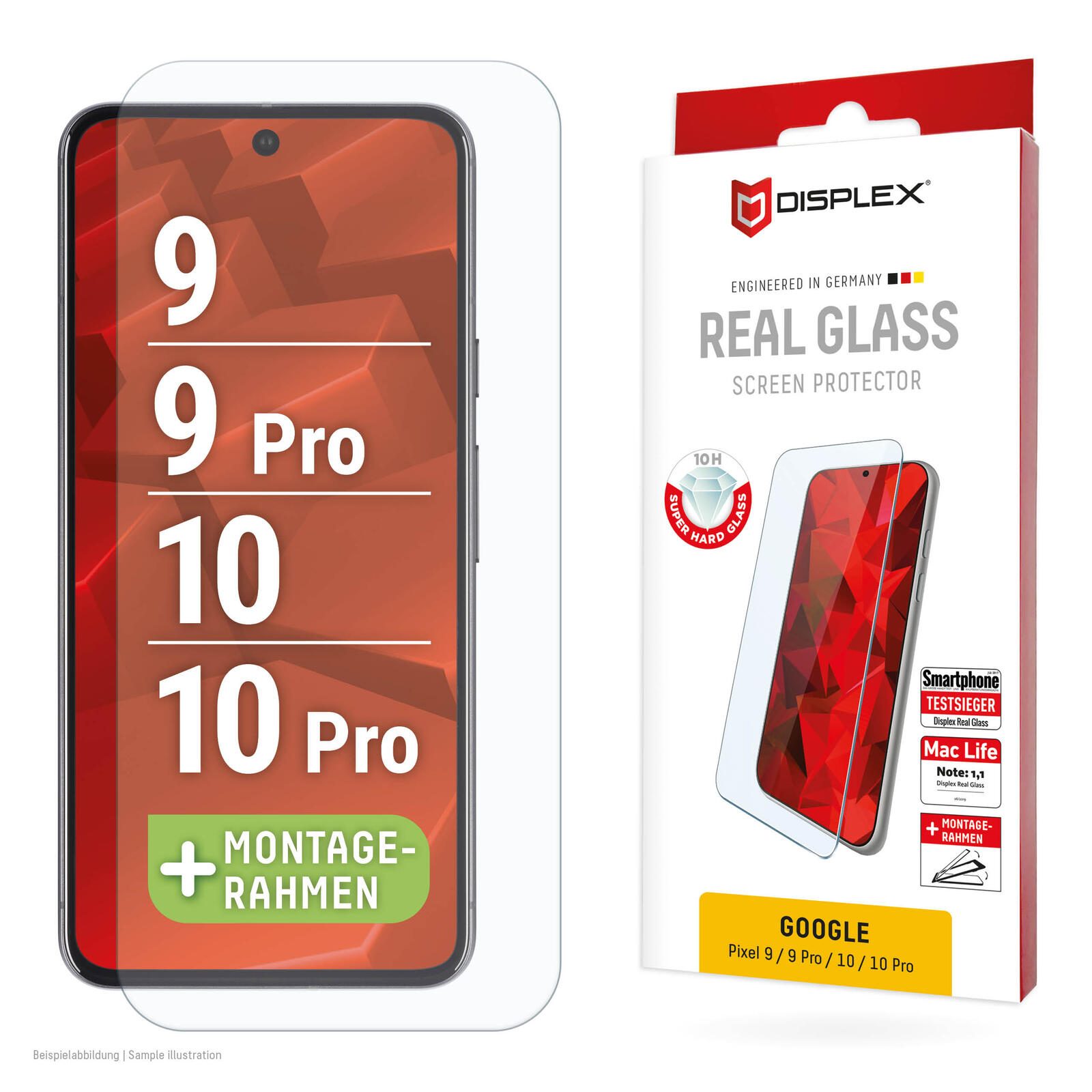 DISPLEX Panzerglas 2D/Clear (10H) für Google Pixel 9, Pixel 9 Pro, Pixel 10, Pixel 10 Pro