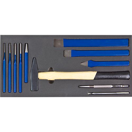 ADB Hammer/Mei?el-Set, 11-teilig, Schaumstoffeinlage L 400 x B 190 x H 35 mm, blau/schwarz