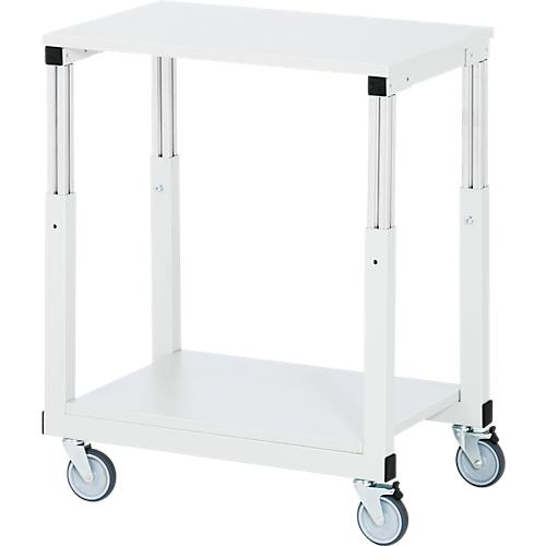 Rau Tischwagen Serie E, 2 Etagen,?Melaminplatten, Stahlrohr-Gestell, 4 TPE-Lenkrollen,?B 700 x T 500 x H 650-1000 mm, bis 450 kg, lichtgrau