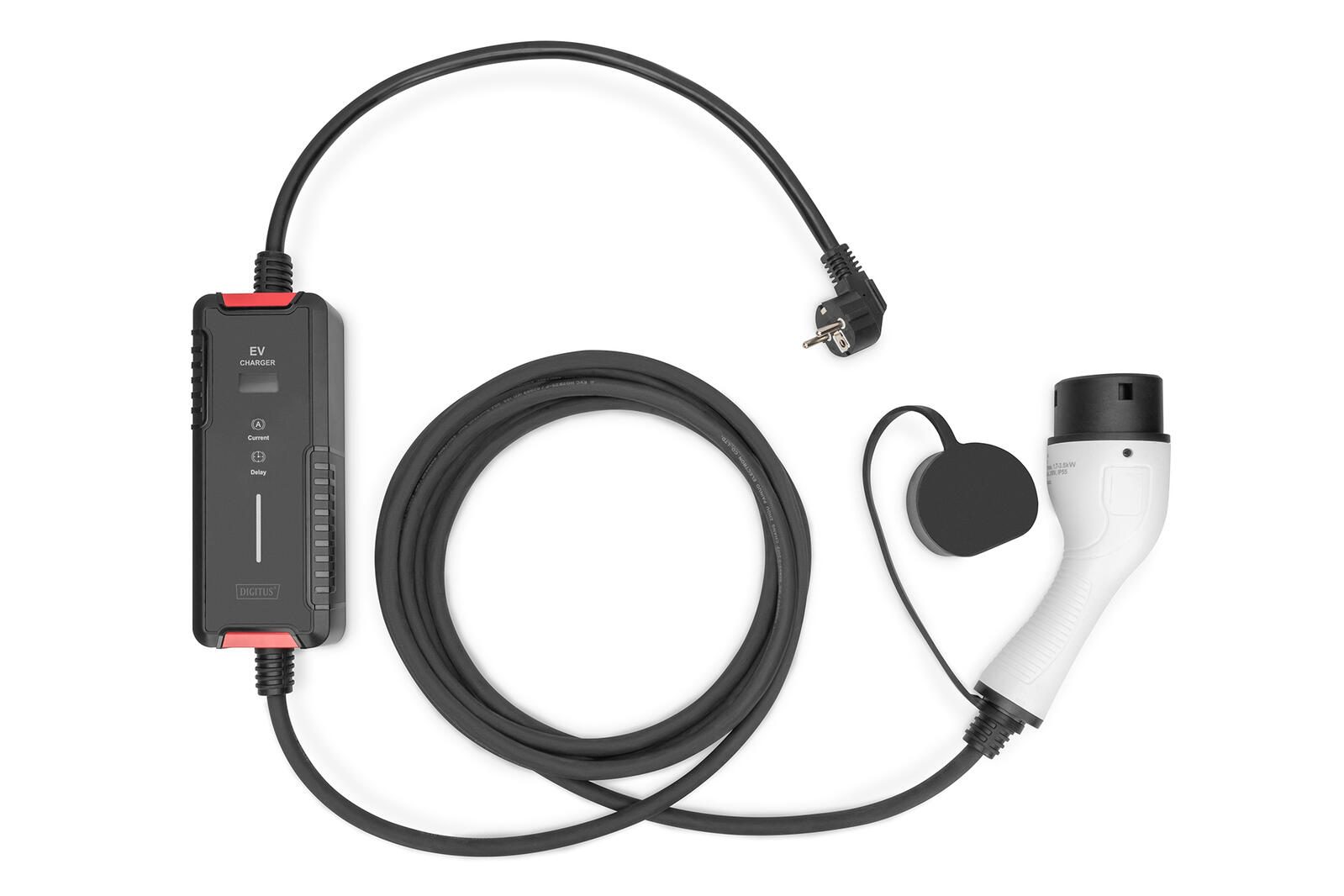 Digitus EV Ladegeraet, 5m, 230 V, Typ F 7/4 auf EV Typ 2, einstellbare Ladeleistung 1,8; 2,3; 2,8; 3,7 kW
