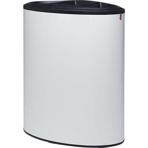 Lune Design-Abfalleimer Binc, Stahl, offener Kunststoffdeckel, 50 l, 3 Abfallstr?me, mobil, B 360 x T 560 x H 680 mm, wei?/schwarz