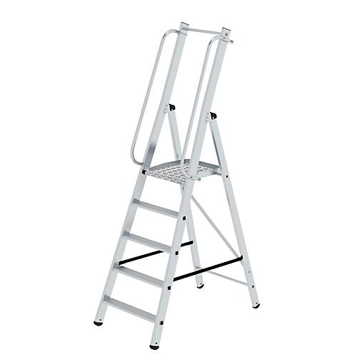 Munk Plattformleiter, 5 Stufen, Aluminium, stabile Rechteckrohr-Holme, gro?e Plattform, Handl?ufe vormontiert, rutschsichere Leiterschuhe, 150?kg