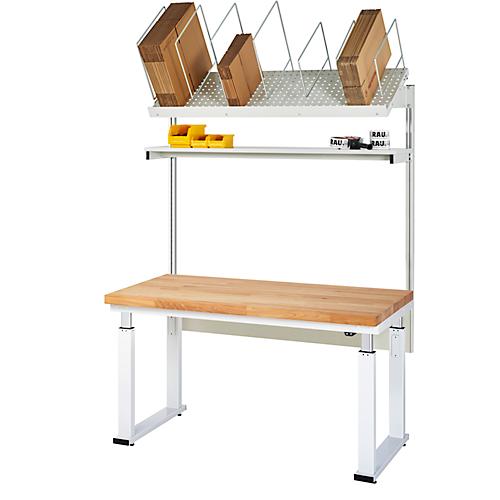 Rau Packtischsystem 01 Werbank-Serie adlatus 600, B 1500 x T 700 x H 740-1140 mm, Buche-Massivholzplatte, bis 600 kg