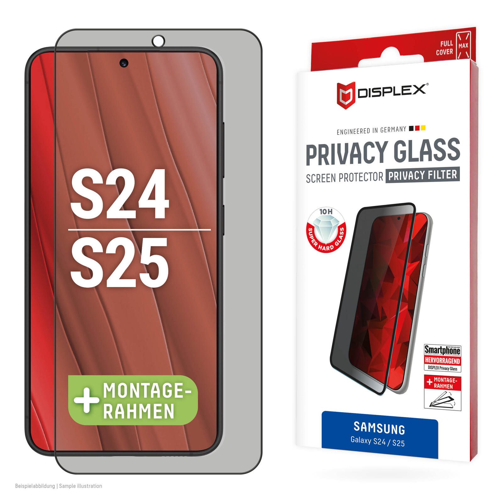 DISPLEX Privacy Full Cover Panzerglas (10H) für Samsung Galaxy S24/S25