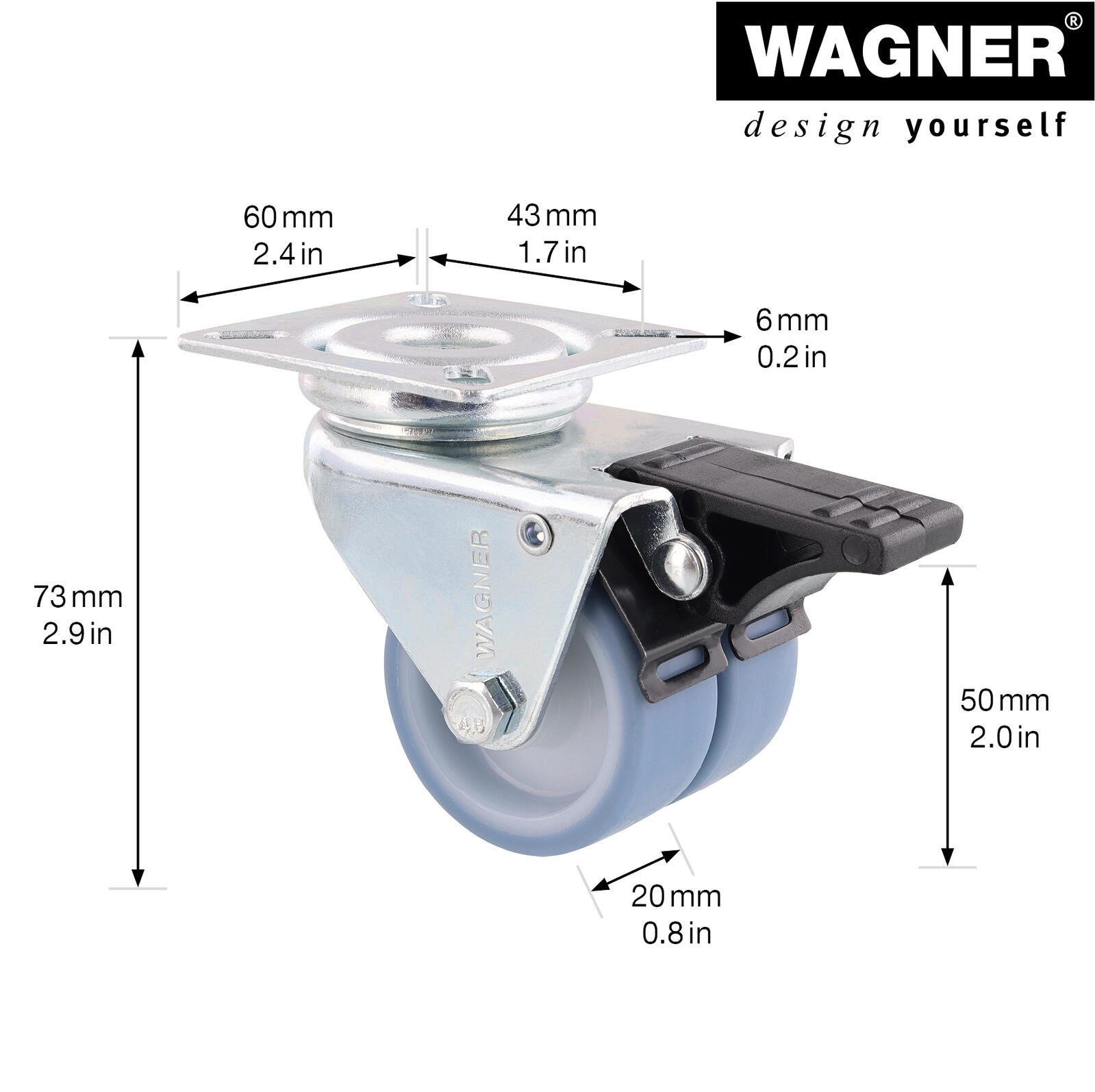 WAGNER® design yourself Apparate-Doppel-Lenkrolle ECO RO 3552 grau