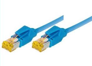 Tecline Patchkabel Cat. 6A (ISO/IEC), S/FTP, halogenfrei, mit Rastnasenschutz, blau, 1,5 m