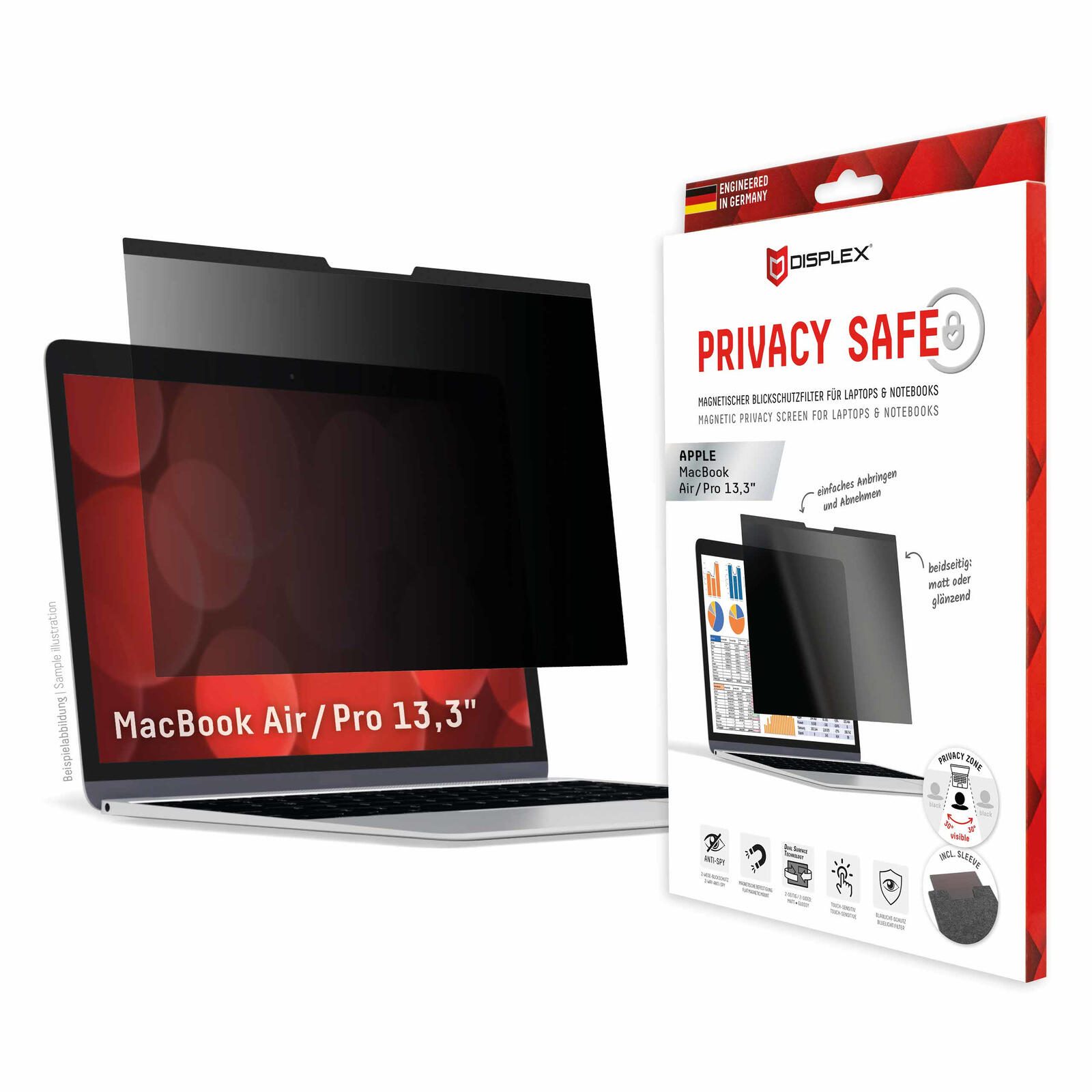 DISPLEX PRIVACY SAFE Magnetischer 2-Wege Blickschutzfilter für MacBook Air/ MacBook Pro 13,3‘‘