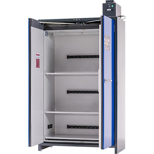 Asecos Akku-Ladeschrank ION-PRO-90 PC, 3 Fachb?den gelocht + Steckdosen, 1 Auffangwanne, B 1193 x T 615 x H 2224 mm