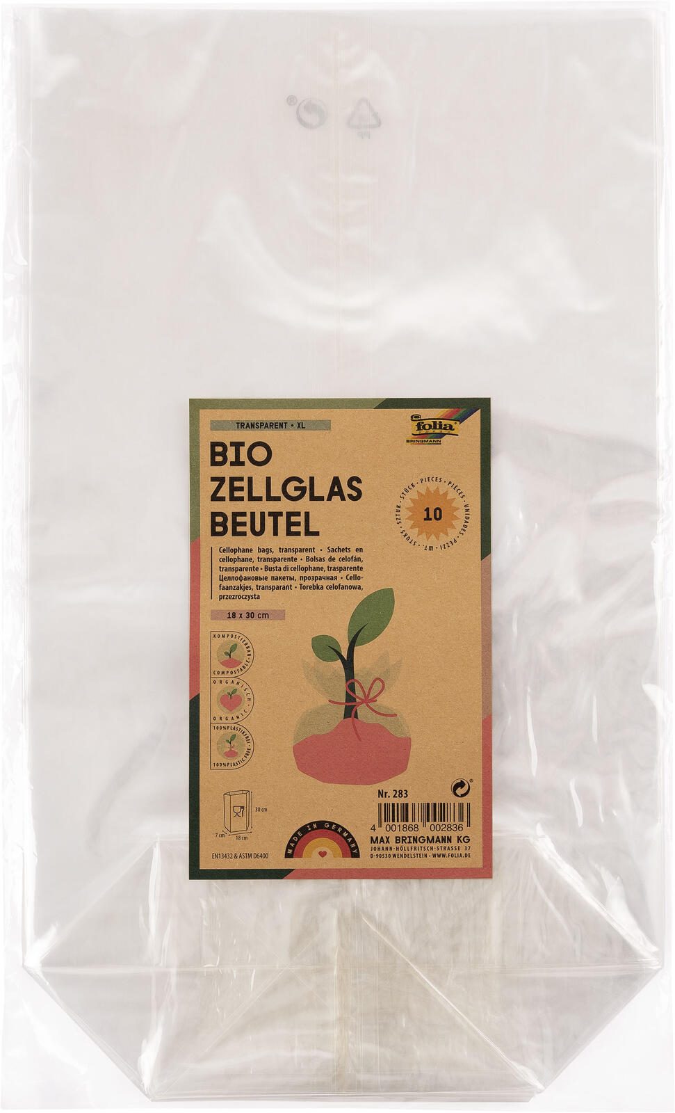 folia Zellglasbeutel 18,0 x 29,5 cm transparent