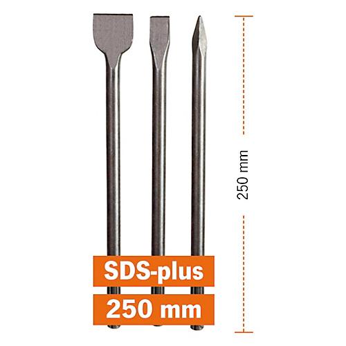 Projahn Mei?el-Set ECO, 3-teilig, SDS-plus, Spitzmei?el 250 mm, Flachmei?el 250 x 20 mm, Spatmei?el 250 x 40 mm