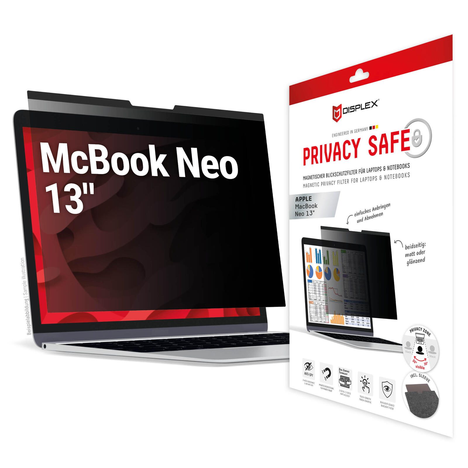 DISPLEX PRIVACY SAFE Magnetischer 2-Wege Blickschutzfilter für MacBook Neo (13″)