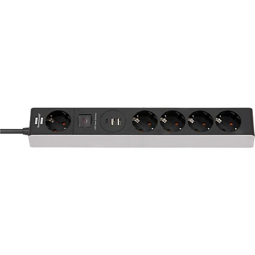 Brennenstuhl 5-fach Steckdosenleiste, mit Schalter, 1x USB-C mit Power Delivery, 2x USB-A, 45?W, grau/schwarz