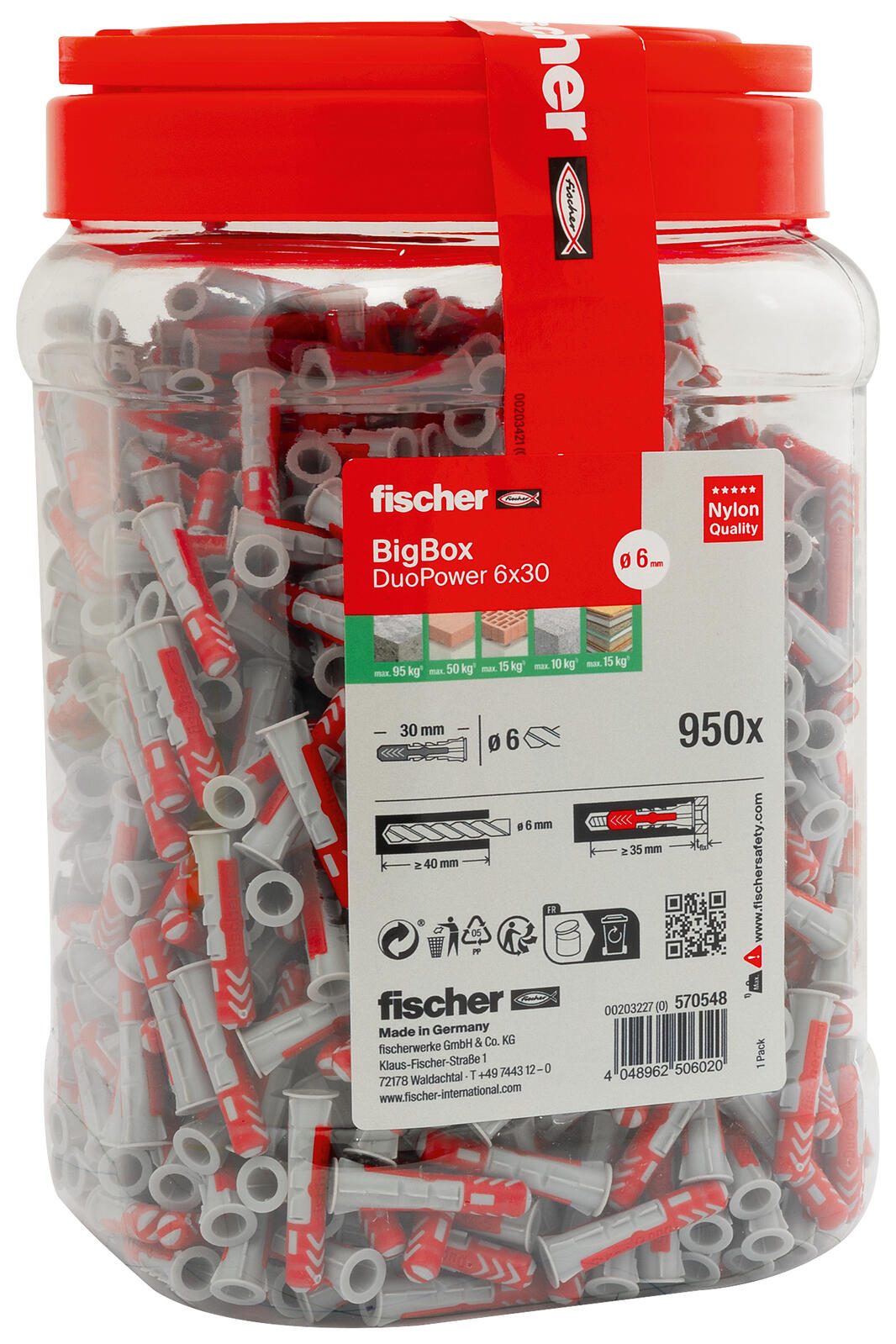 fischer BigBox – DuoPower 6×30 Universaldübel-Sortiment 6 x 30 mm, 950 Stück