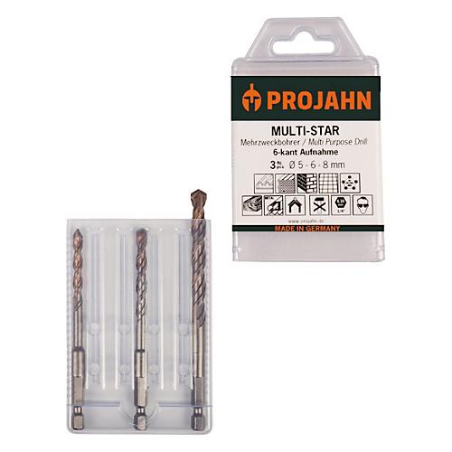 Projahn Mehrzweckbohrer-Set MULTI-STAR, Hartmetallschneiden, 3-teilig, 6-kant-Schaft, ? 5-6-8 mm