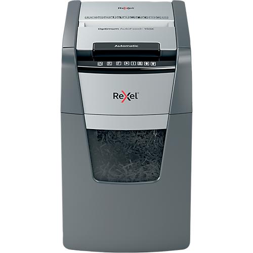 Rexel Optimum AutoFeed+ 150X Aktenvernichter P4, Vollautomatik, Partikelschnitt 4 x 28 mm, 44 l, 150 Blatt Schnittleistung, schwarz