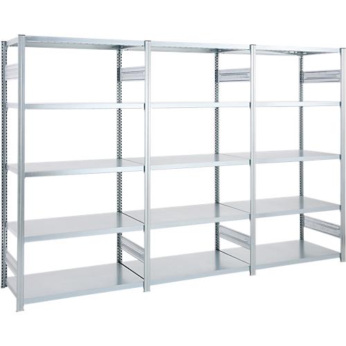Regalkombination ORDO Industry, 1 Grundregal + 2 Anbauregale, 15 Fachb?den, modular, Fachlast 140 kg, Feldlast 1200 kg, B 3080 x T 435 x H 2000 mm, verzinkt