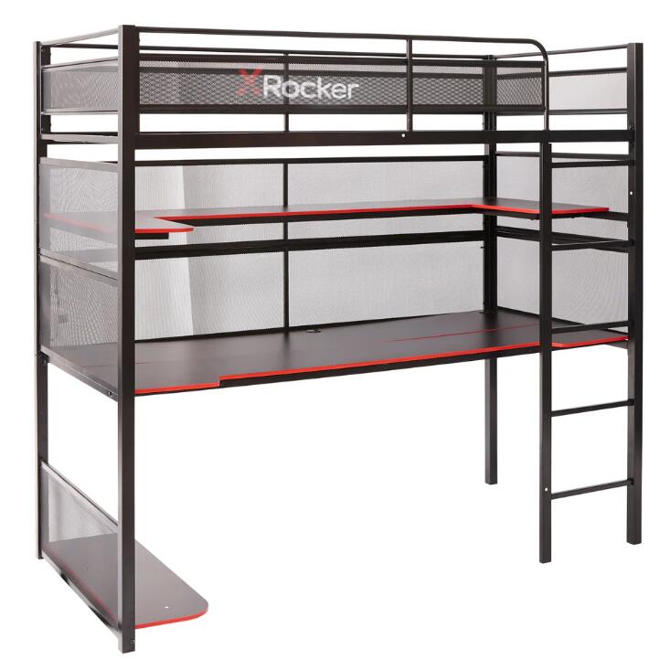 X Rocker Battlebunk Gaming Hochbett mit XL-Schreibtisch für Kinder & Jugendliche – schwarz/rot