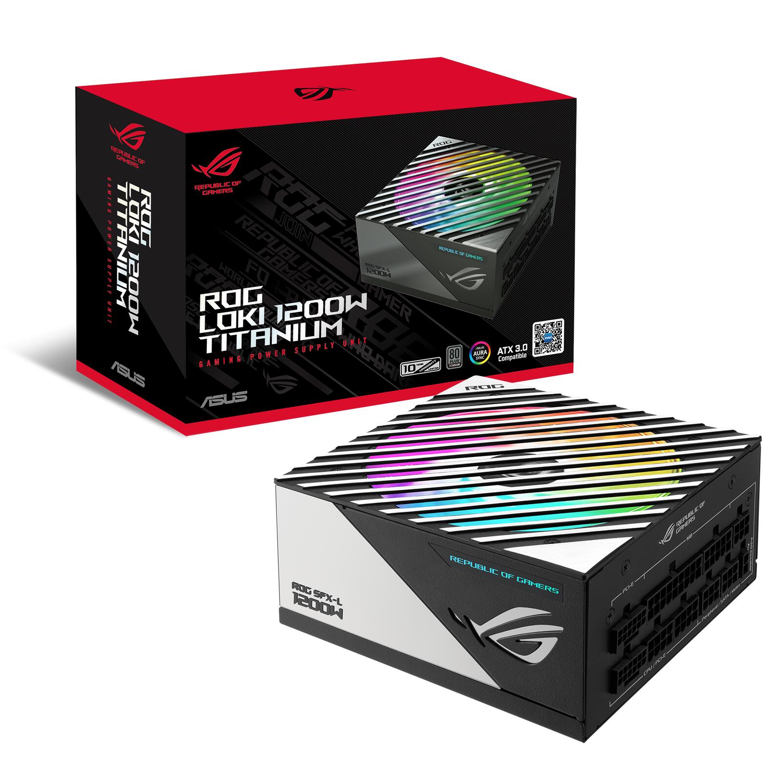 ASUS ROG Loki SFX-L 1200W Titanium vollmodulares Gaming Netzteil (120mm PWM ARGB Lüfter, Aura Sync ARGB Beleuchtung, ATX
