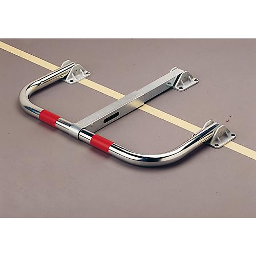 Parksperre Mottez B307C, klappbar, abschlie?bar, automatische Verriegelung, mit 2 roten Markierungsb?ndern, Bodenmontage, Stahrohr, silber-rot