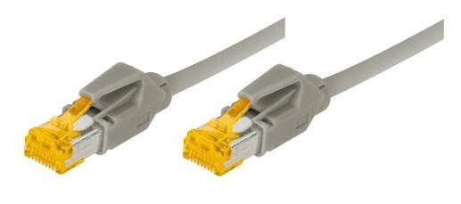 Tecline Patchkabel Cat. 6A (ISO/IEC), S/FTP, halogenfrei, mit Rastnasenschutz, grau, 0,3 m