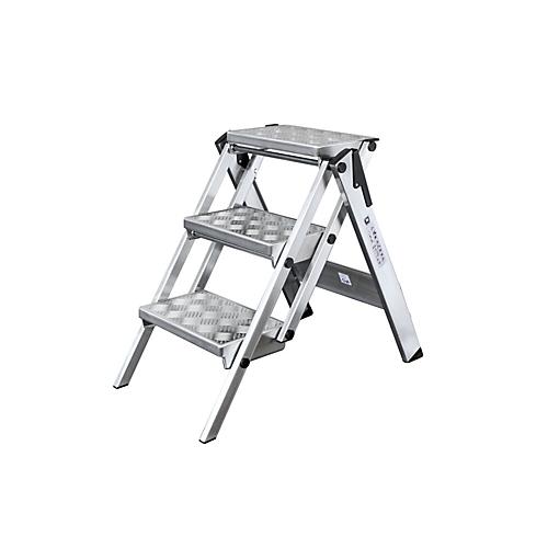 Munk Klapptritt, 3 Stufen, Aluminium, Klappmechanismus, rutschfest, max. 150 kg, Trittfl?che B 360 x T 230 mm, silber