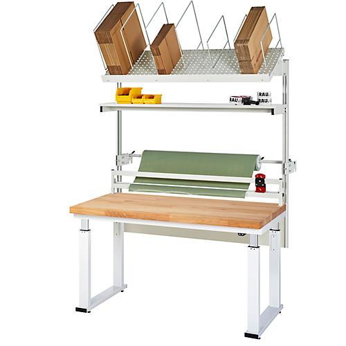 Rau Packtischsystem 03 Werbank-Serie adlatus 600, B 1500 x T 700 x H 740-1140 mm, Buche-Massivholzplatte, bis 600 kg