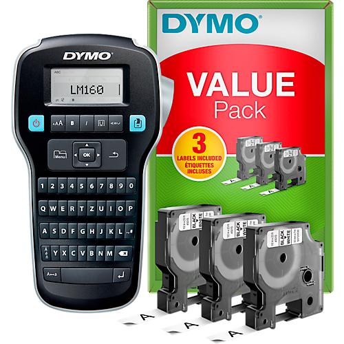 Komplettset Etikettendrucker DYMO? LabelManager? 160, mit Schnellformatierungstasten + 3 x D1-Schriftband, L 7 m x B 12 mm schwarz auf wei?