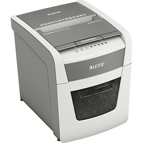 Leitz IQ Autofeed Small Office 50 Aktenvernichter P4, Vollautomatik, Partikelschnitt 4 x 30 mm, 20 l, 50 Blatt Schnittleistung, wei?