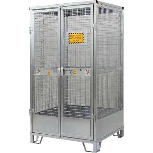 Justrite Gasflaschenlager, verzinkt, abschlie?bar, bis 9/12 Gasflaschen, B 1130 x H 2100 x T 960 mm, 155 kg, stahlgrau