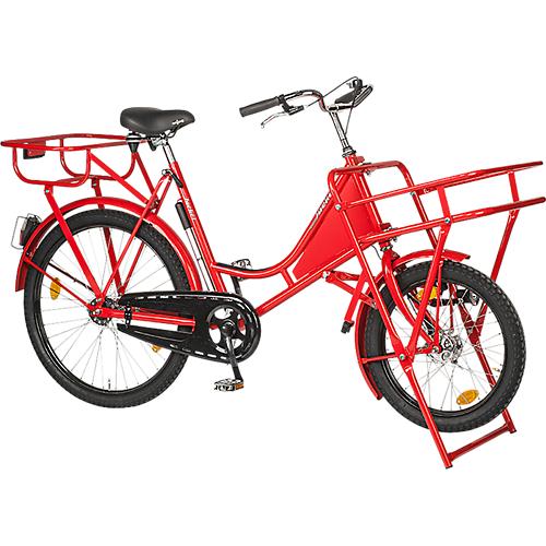 Lastenfahrrad, Rahmen Stahl, mit Vorderrad-Lastentr?ger, Vorderrad-St?nder, rot