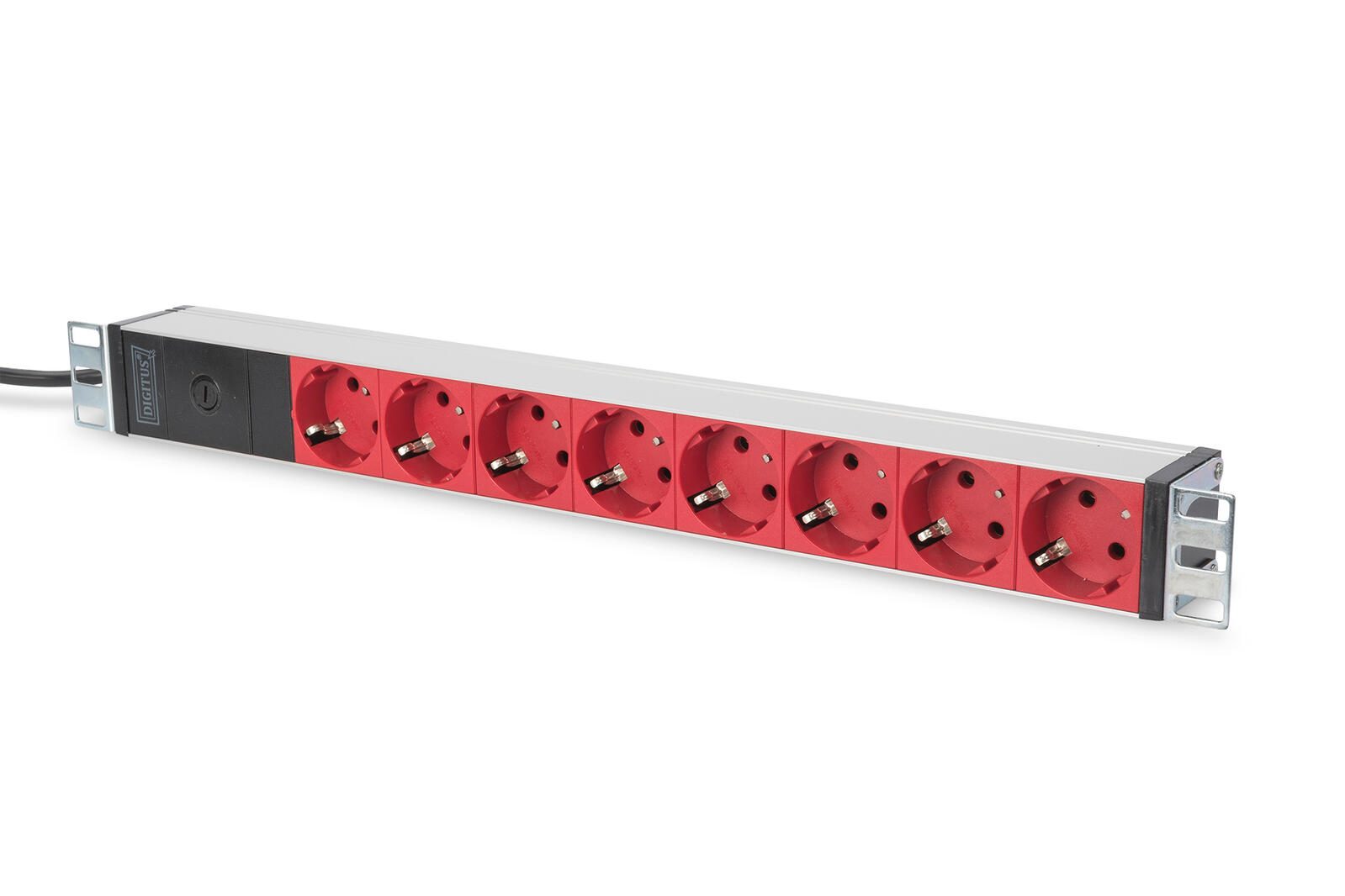 Digitus Steckdosenleiste mit Aluminiumprofil und Vorsicherung, 8-fach Schutzkontaktsteckdose, 2 m Zuleitung IEC C14 Stec