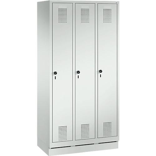 Kleiderspind Evolo S 3000, 3 Abteile, Stahl, Sockelh?he 100 mm, Sicherheitsdrehriegelverschluss, lichtgrau/lichtgrau