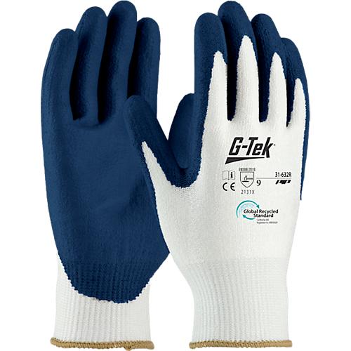 Montagehandschuh G-Tek? 3RX 31-632R, EN 388: 2 1 3 1 X, Latex, 90 % Recycling-Kunststoff & 10 % Elastan, wei?-blau, Gr??e 9, 1 Paar