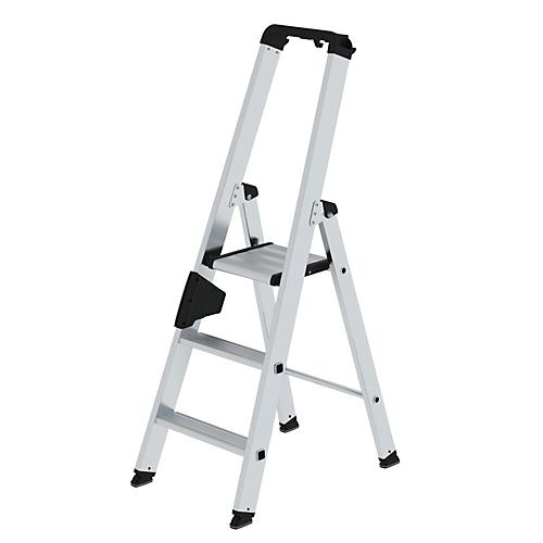 Munk Stufen-Stehleiter, Aluminium, einseitig begehbar, geriffelte Stufen, bis 150 kg, nivello? Leiterschuhe, 3 Stufen