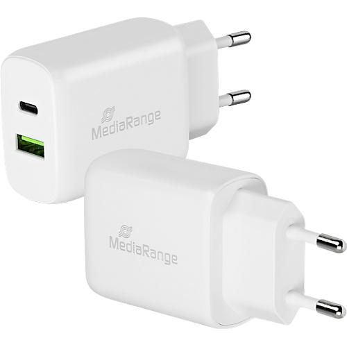 MediaRange Schnellladeadapter 25 W, Eurostecker, USB-A/USB-C, wei?