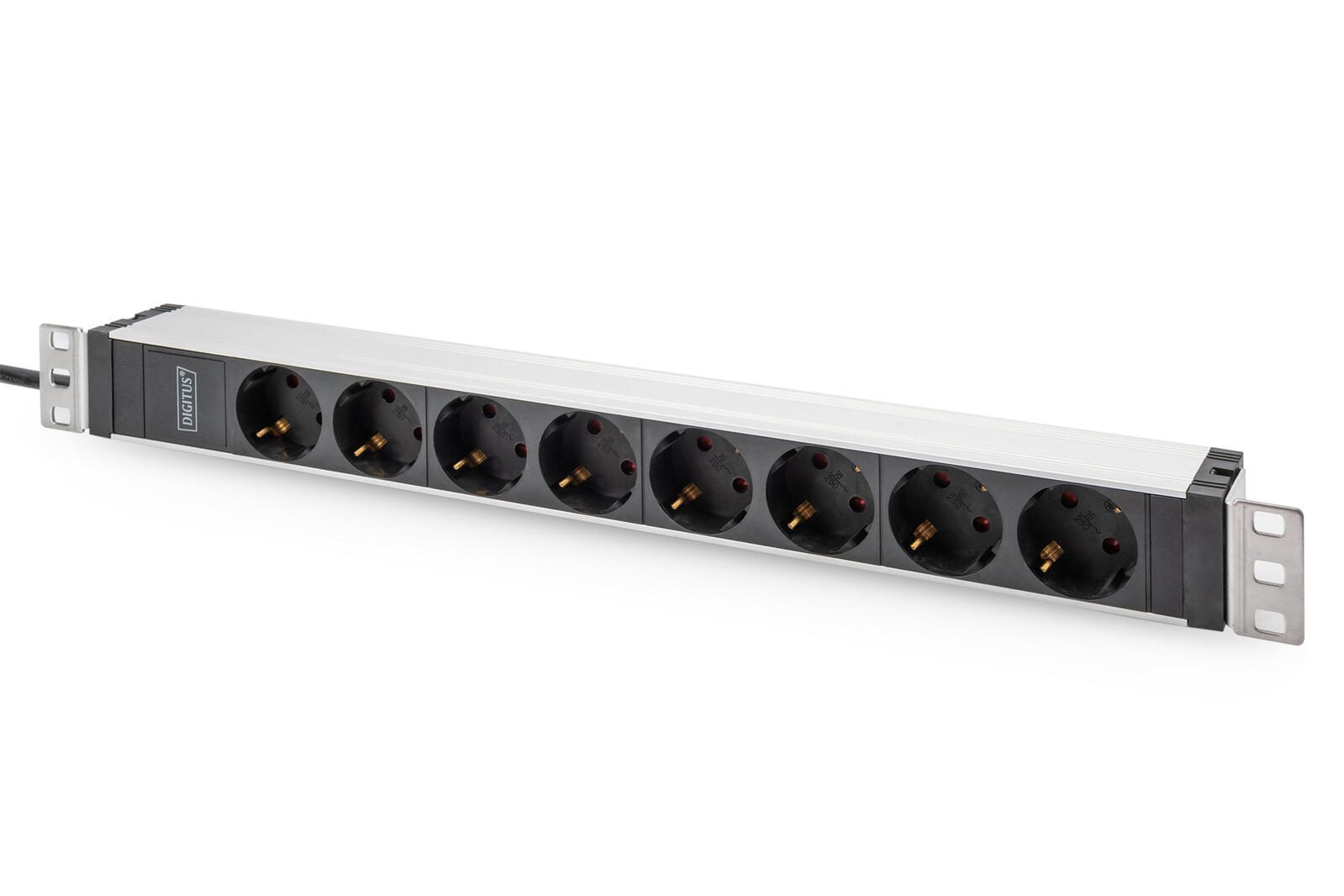 Digitus Steckdosenleiste mit Aluminiumprofil, 8-fach Schutzkontaktsteckdose, 2 m Zuleitung, IEC C20 Stecker