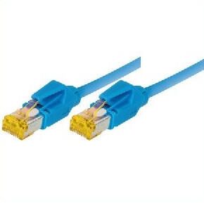 Tecline Patchkabel Cat. 6A (ISO/IEC), S/FTP, halogenfrei, mit Rastnasenschutz, blau, 0,5 m
