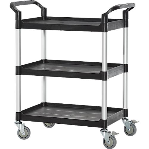 Sch?fer Shop Pure Mehrzweckwagen, 4 TPR-Lenkrollen mit 2 Feststellern, 3 Etagen, L 680 x B 450 mm, Kunststoff/Aluminium, schwarz/alusilber