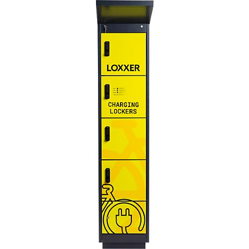 Akku Ladeschrank LOX4, abschlie?bar, 4 vertikale Ladef?cher + 1 Servicefach, B 630 x T 460 x H 2150 mm, Stahl