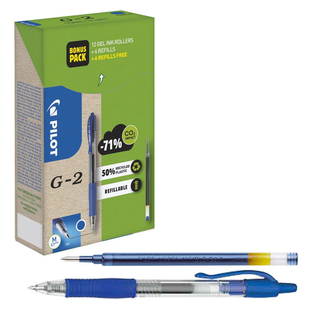 PILOT G2 + 12 Minen Gelschreiber-Set 0.4 mm, Schreibfarbe: Blau