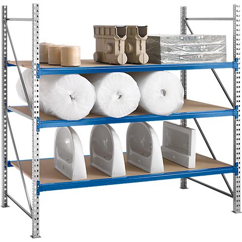 Regalsystem WR 600, Grundfeld, Traverse blau, mit 2 Ebenen, 2200 x 1500 x 1050 mm