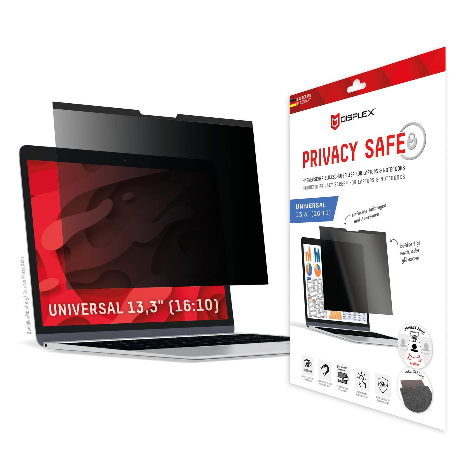 DISPLEX PRIVACY SAFE Magnetischer 2-Wege Blickschutzfilter für Laptop/ Notebook 13,3“ (16:10)